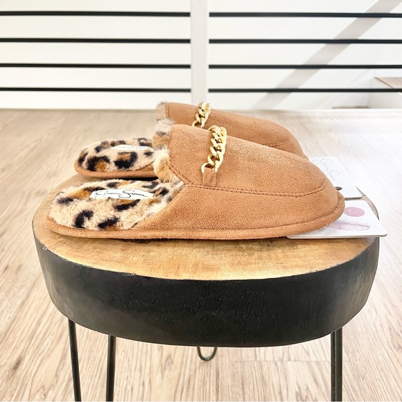 S M L NWT Jessica Simpson brown and gold fuzzy slippers with cheetah print - Picture 12 of 13
